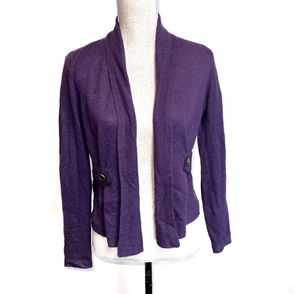 White + Warren Purple 100% Cashmere Cropped Open Cardigan Womens Sz M - Picture 2 of 9